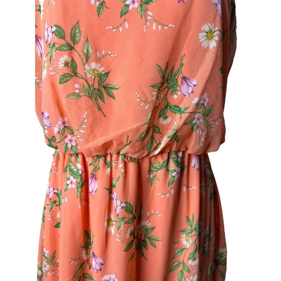 Stella & Julie Dress Orange Floral size 12 asymmetric hem lined sleeveless - Picture 9 of 12